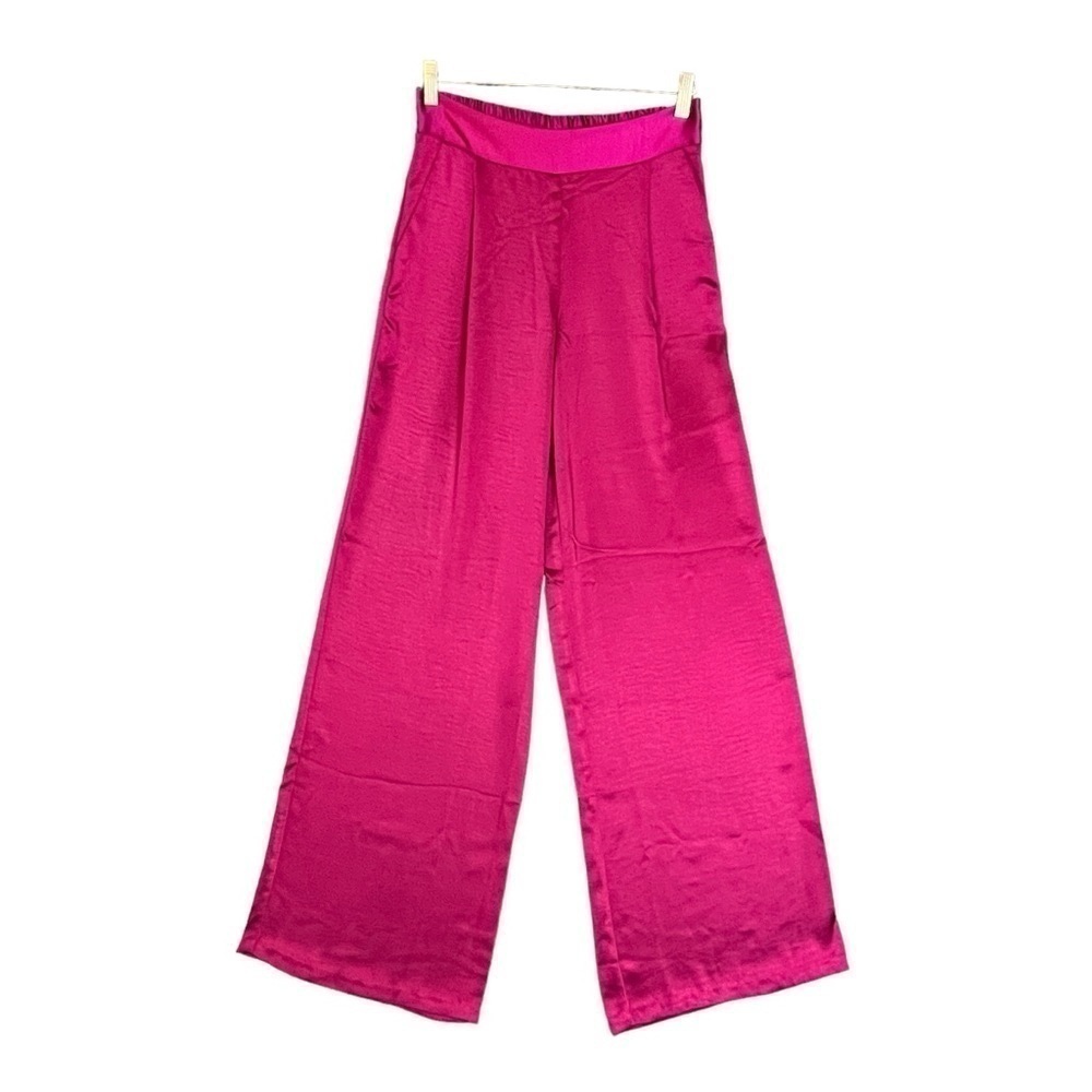Anthropology Drew Eva Silky Wide Leg Pant. Fuchsia Pink Berry. Small #397 NWT - Picture 2 of 8